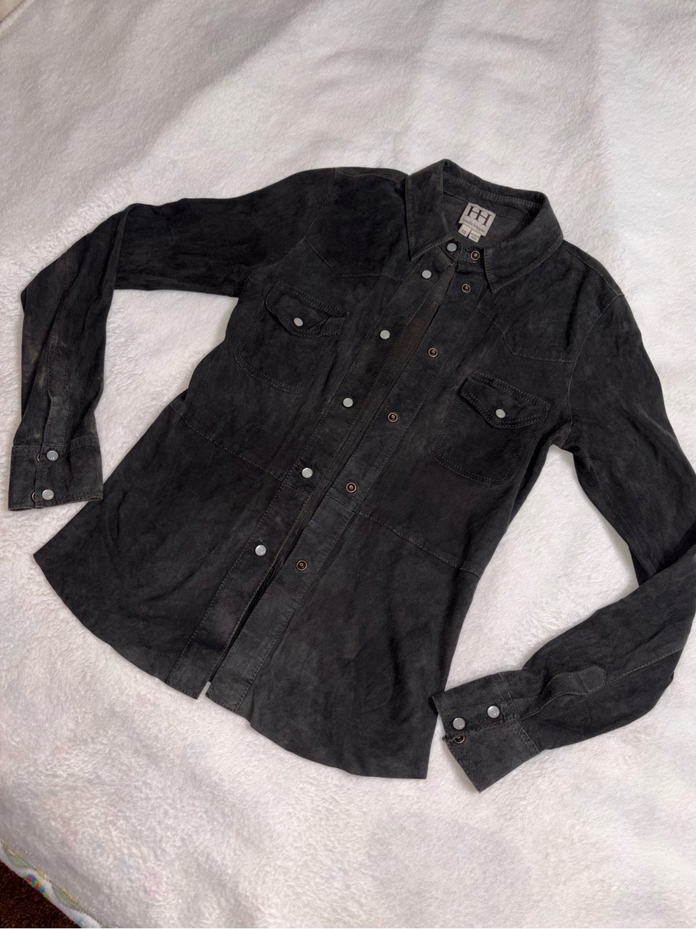 Haute Hippie Black Suede Button-Down Shirt